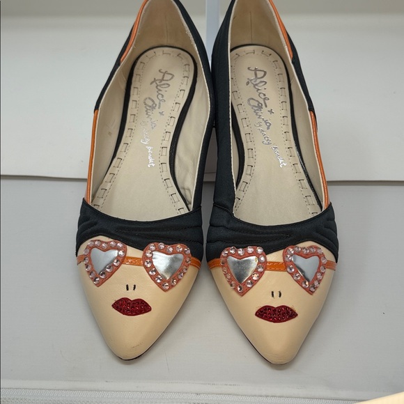 Alice + Olivia Shoes - Alice & Olivia Signature Stacey Point Toe "Stace Face" Flats Size 9 Black Satin